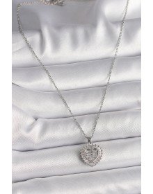 316L Steel Silver Color Chain Zircon Stone Heart Model Women's Necklace