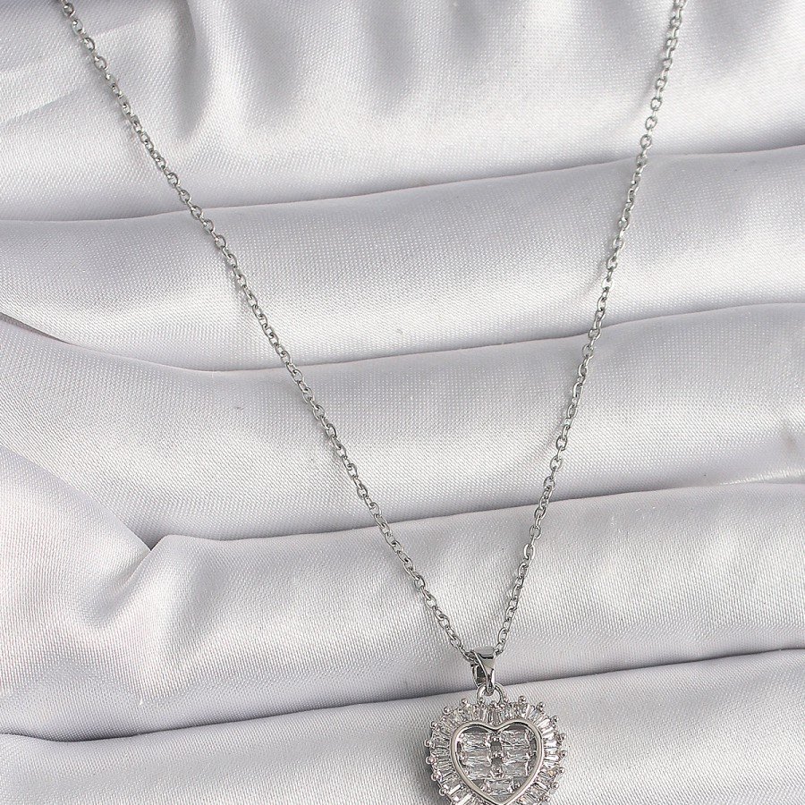 316L Steel Silver Color Chain Zircon Stone Heart Model Women s Necklace