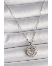 316L Steel Silver Color Chain Zircon Stone Heart Model Women's Necklace