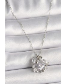 316L Steel Silver Color Chain Zircon Stone Heart Figure Rose Detail Women's Necklace