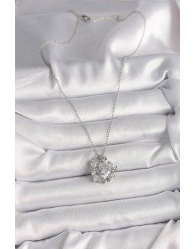 316L Steel Silver Color Chain Zircon Stone Heart Figure Rose Detail Women's Necklace