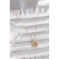 Brass Gold Color Zircon Stone Detailed Rose Engraved Medallion Model Women s Necklace