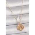 Brass Gold Color Zircon Stone Detailed Rose Engraved Medallion Model Women s Necklace