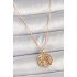 Brass Gold Color Zircon Stone Detailed Rose Engraved Medallion Model Women's Necklace