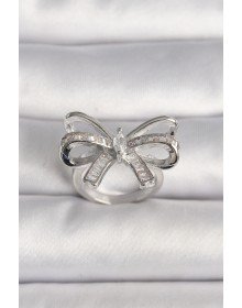Brass Silver Color Adjustable Zircon Stone Ribbon Model Women's Ring