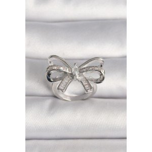 Brass Silver Color Adjustable Zircon Stone Ribbon Model Women's Ring