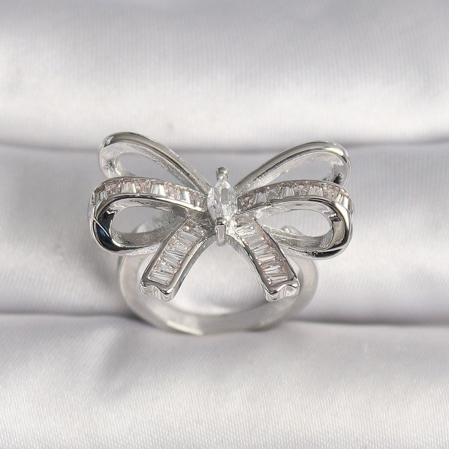 Brass Silver Color Adjustable Zircon Stone Ribbon Model Women s Ring