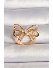 Brass Gold Color Adjustable Zircon Stone Ribbon Model Women's Ring