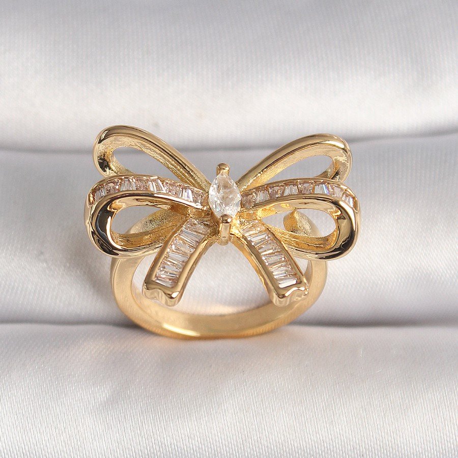 Brass Gold Color Adjustable Zircon Stone Ribbon Model Women s Ring