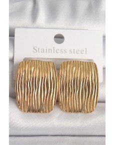 Brass Gold Color Embroidered Square Plate Model Women's Earrings