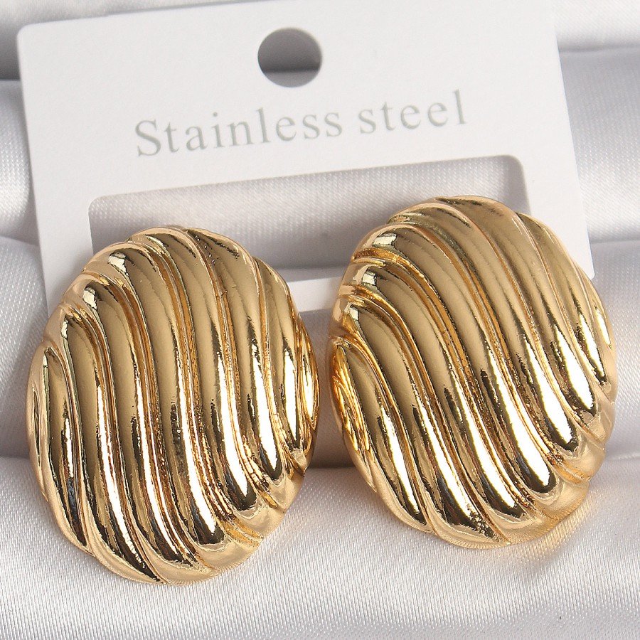 Brass Gold Color Embroidered Oval Model Women s Earrings