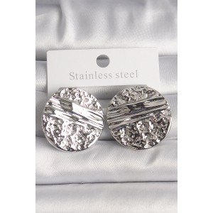 Brass Silver Color Embroidered Circle Plate Model Women's Earrings Brass Silver Color Embroidered Circle Plate Model Women's Earrings