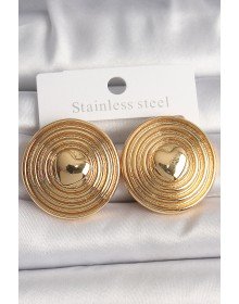 Brass Gold Color Heart Embroidered Circle Plate Model Women's Earrings