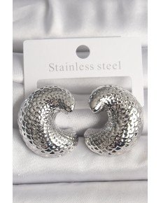 Brass Silver Color Snakeback Embroidered Half Ring Model Women's Earrings