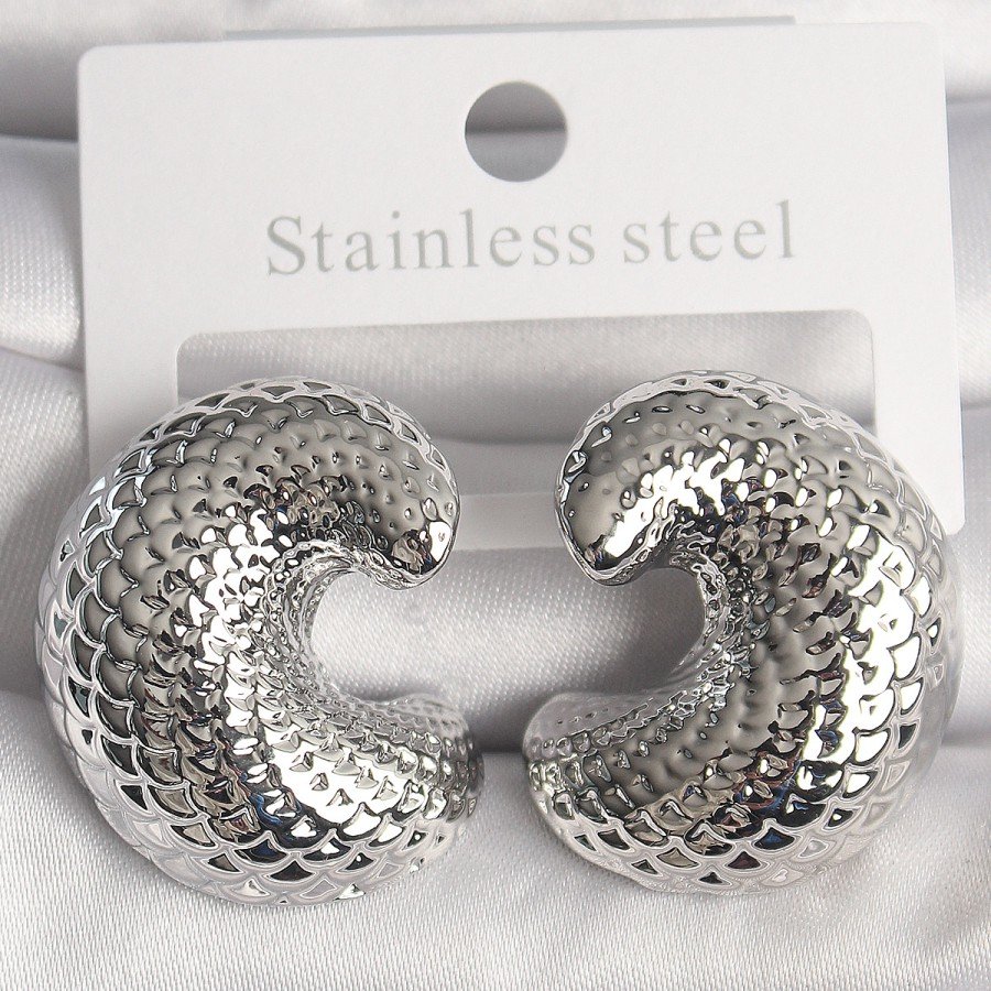 Brass Silver Color Snakeback Embroidered Half Ring Model Women s Earrings