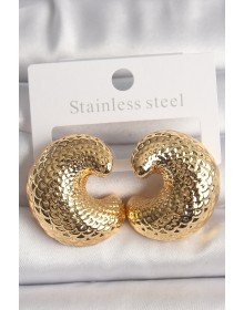 Brass Gold Color Snakeback Embroidered Half Ring Model Women's Earrings