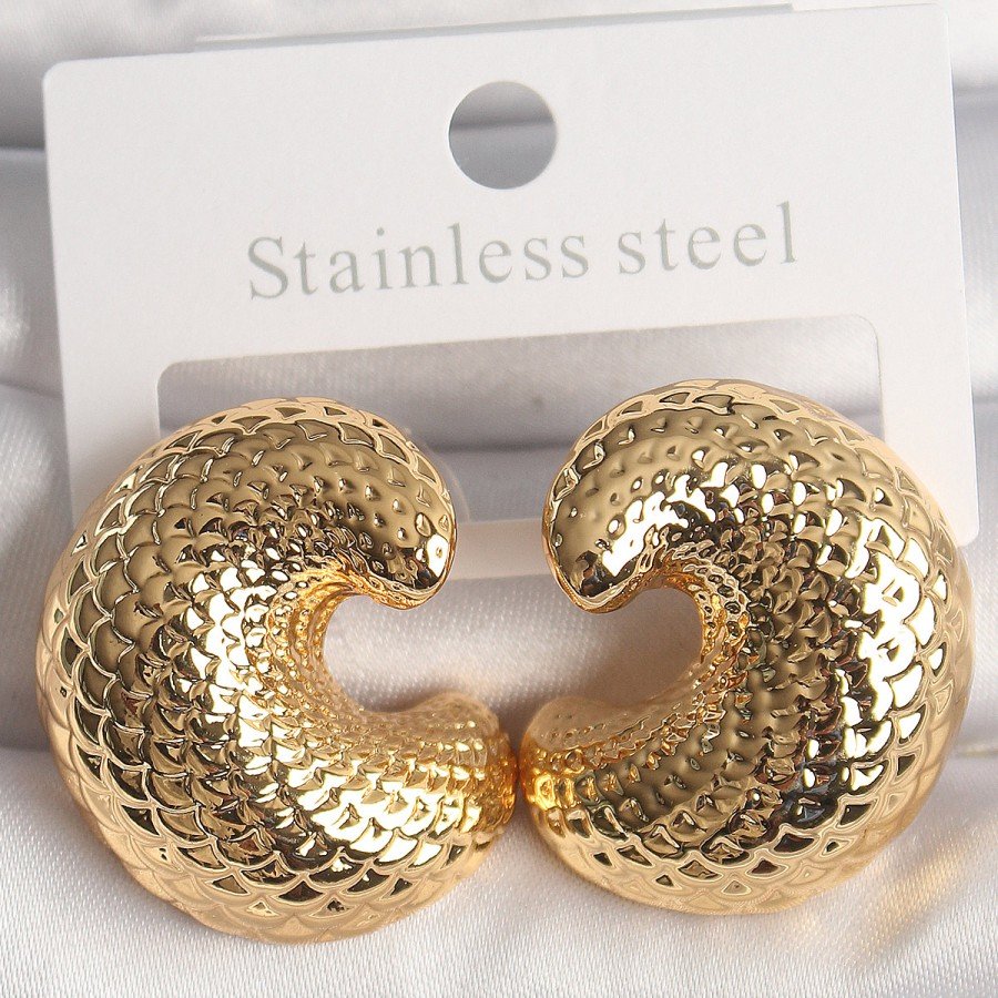 Brass Gold Color Snakeback Embroidered Half Ring Model Women s Earrings