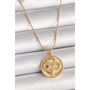 316L Steel Gold Color Ball Chain Snake Embroidered Zircon Stone Detailed Medallion Model Women's Necklace