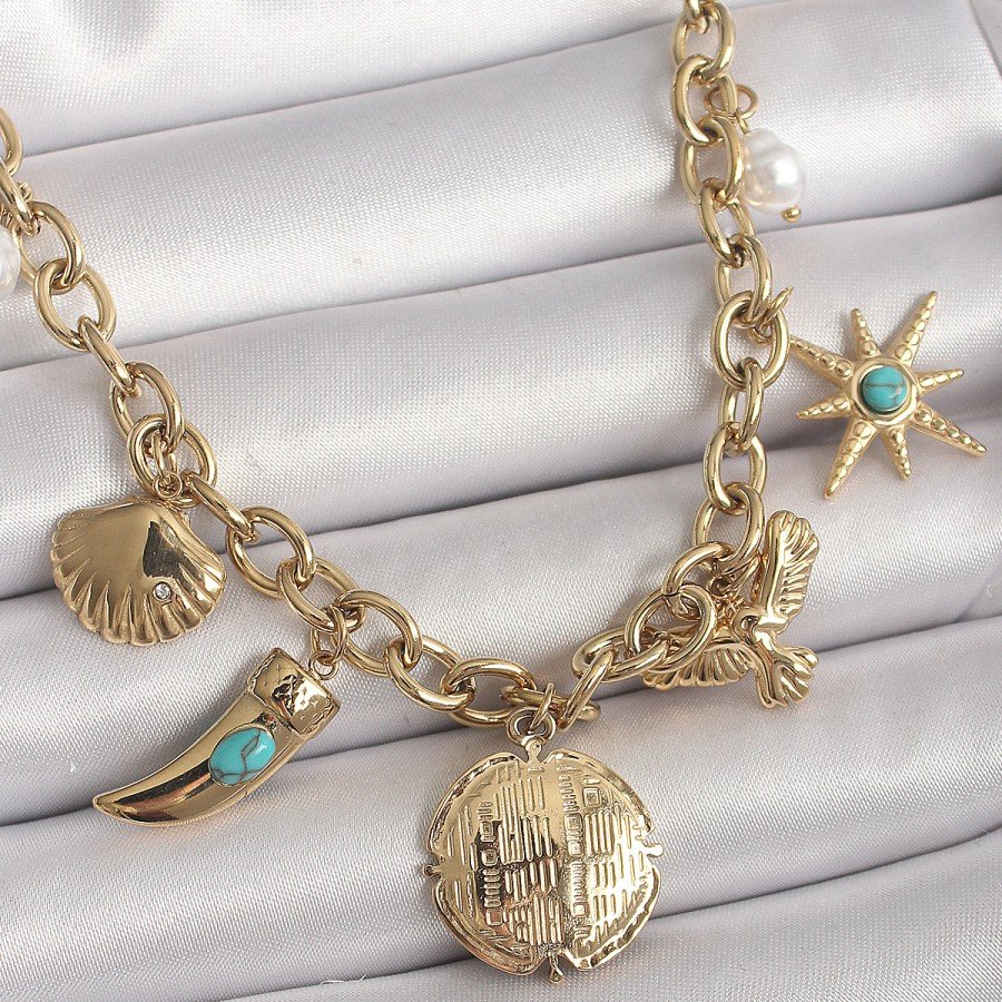 316L Steel Gold Color Chain Pendant Multi-Figure Model Women s Necklace