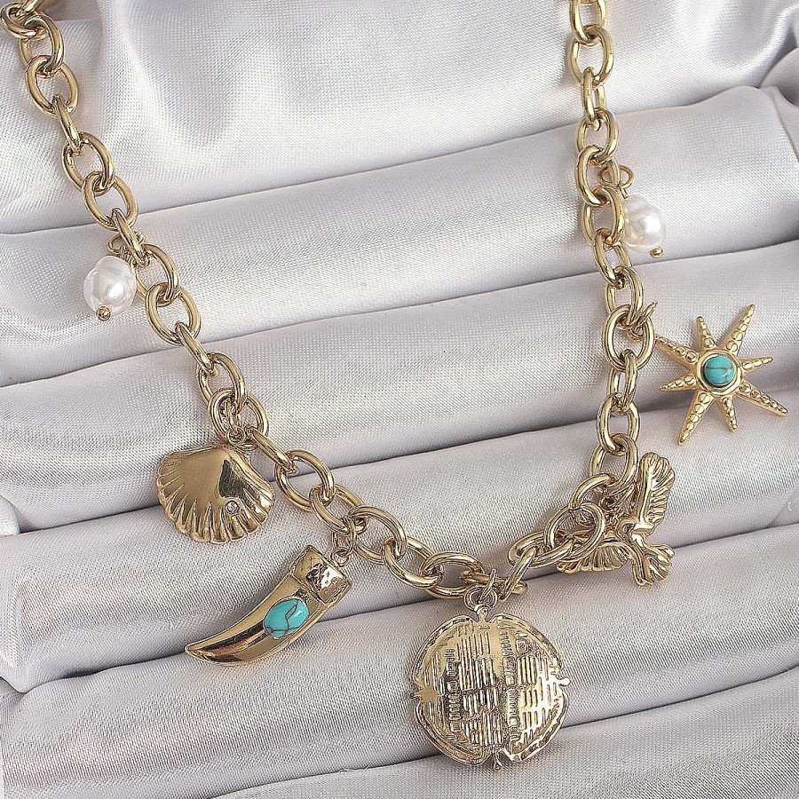 316L Steel Gold Color Chain Pendant Multi-Figure Model Women s Necklace