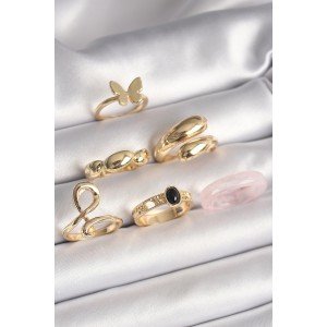 Brass Gold Color Butterfly Figure Spiral Model 6-Piece Women's Ring Set Brass Gold Color Butterfly Figure Spiral Model 6-Piece Women's Ring Set