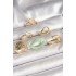 Brass Gold Color Zircon Stone Circle Pink Enamel Detail Set of 6 Women's Rings