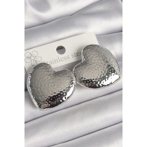 Brass Silver Color Processing Detailed Heart Model Women's Earrings Brass Silver Color Processing Detailed Heart Model Women's Earrings