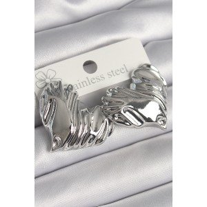 Brass Silver Color Embroidered Heart Model Women's Earrings Brass Silver Color Embroidered Heart Model Women's Earrings