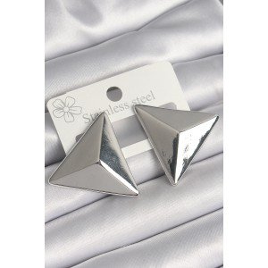 Brass Silver Color 3D Triangle Model Women's Earrings