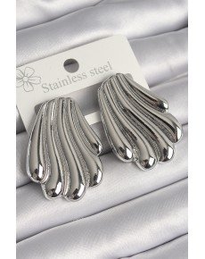 Brass Silver Color Embroidered Oyster Model Women's Earrings