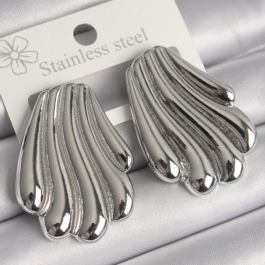 Brass Silver Color Embroidered Oyster Model Women s Earrings