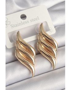 Brass Gold Color 3 Row Wave Model Women's Earrings Brass Gold Color 3 Row Wave Model Women's Earrings