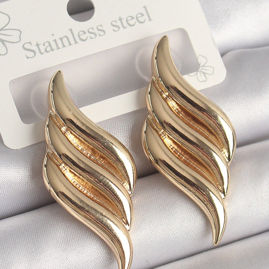 Brass Gold Color 3 Row Wave Model Women s Earrings