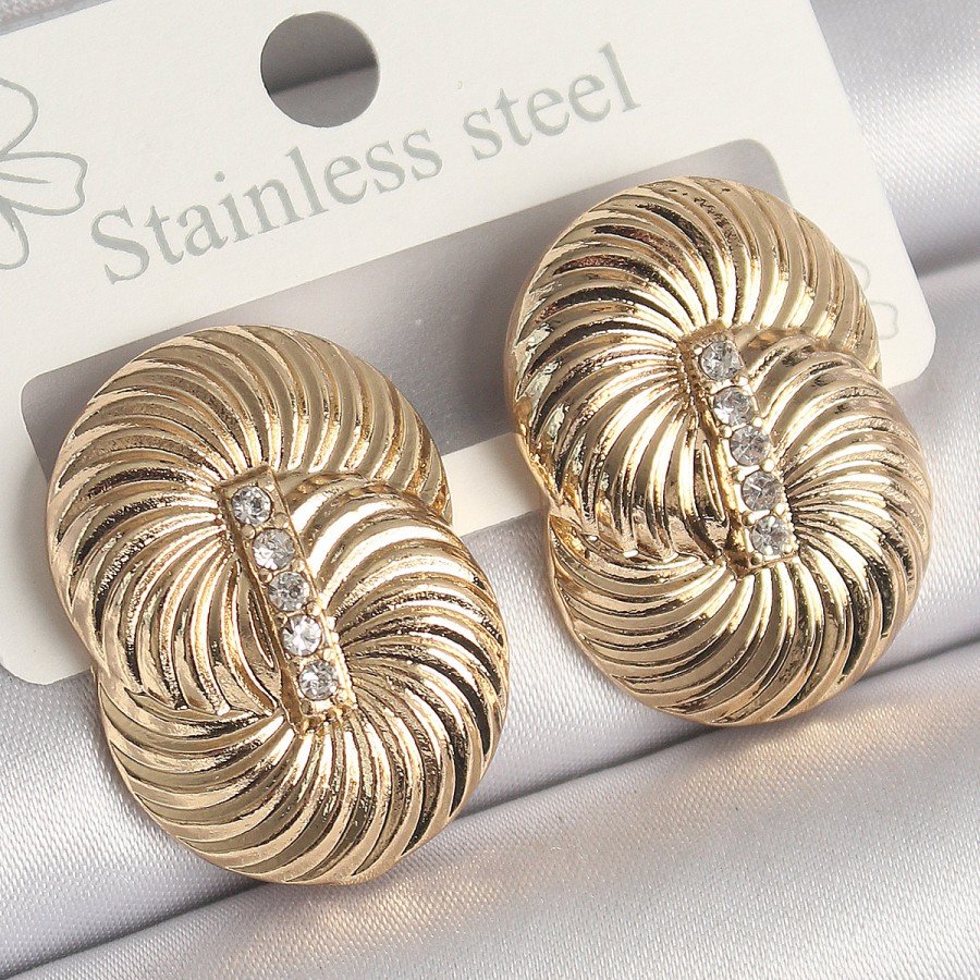 Brass Gold Color Zircon Stone Spiral Model Women s Earrings Brass Gold Color Zircon Stone Spiral Model Women s Earrings