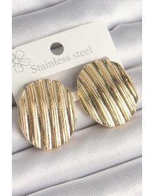 Brass Gold Color Embroidered Circle Plate Model Women's Earrings