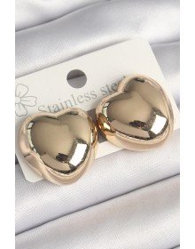 Brass Gold Color Bombe Heart Model Women's Earrings