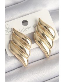 Brass Gold Color 3 Row Wavy Model Women's Earrings