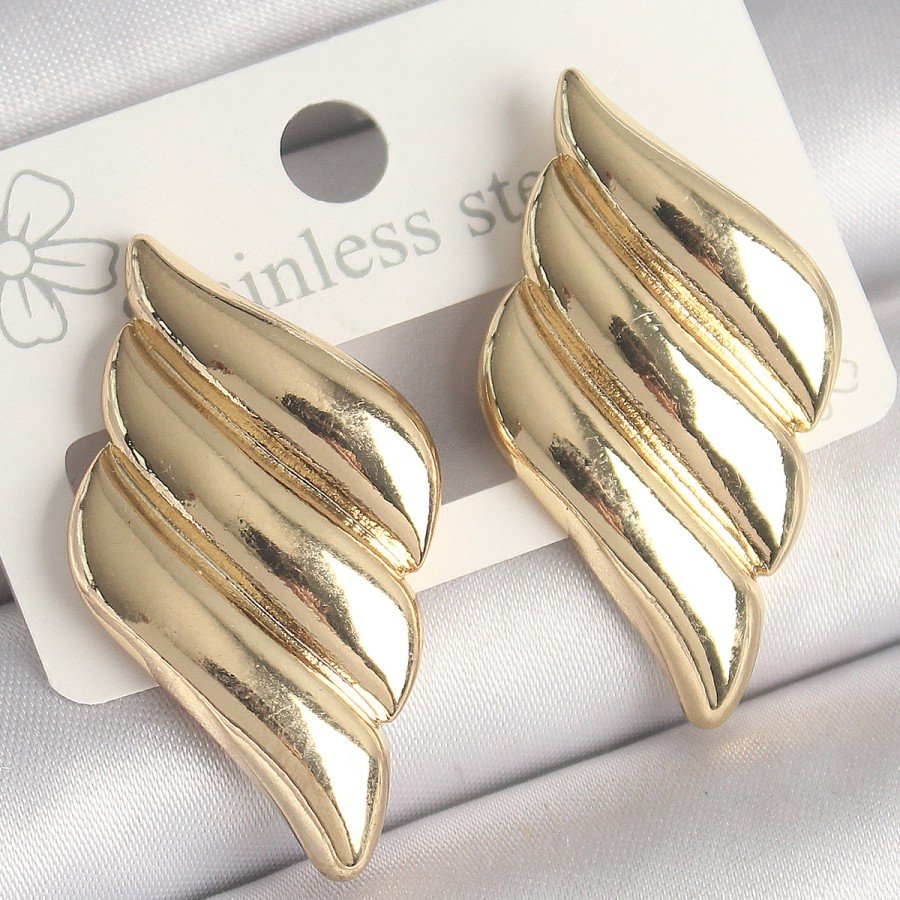 Brass Gold Color 3 Row Wavy Model Women s Earrings