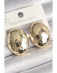 Brass Gold Color Embroidered Bombe Oval Model Women's Earrings