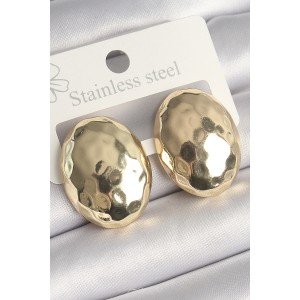 Brass Gold Color Embroidered Bombe Oval Model Women's Earrings