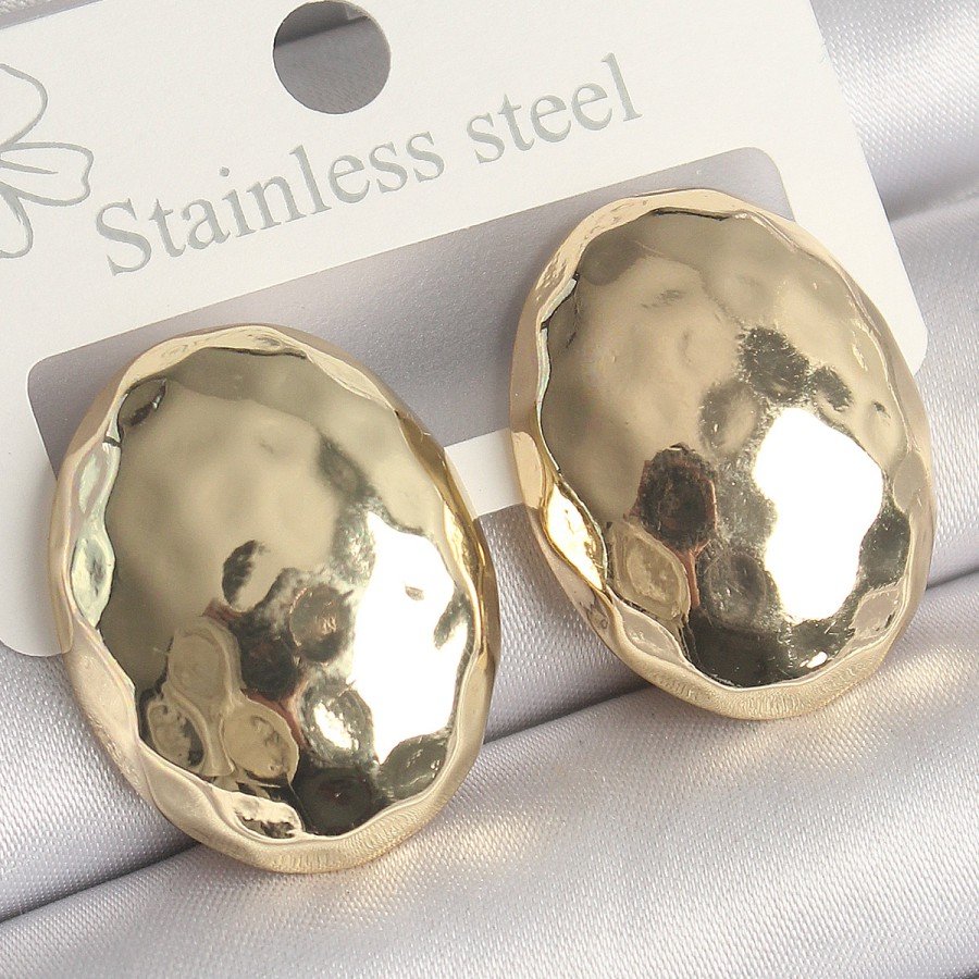 Brass Gold Color Embroidered Bombe Oval Model Women s Earrings