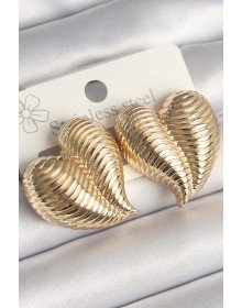 Brass Gold Color Embroidered Bomb Heart Model Women's Earrings