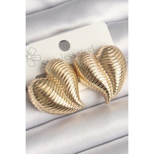 Brass Gold Color Embroidered Bomb Heart Model Women's Earrings