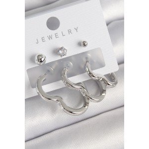 Brass Silver Color Heart Model Zircon Stone Stud Detail Women's Earring Set Brass Silver Color Heart Model Zircon Stone Stud Detail Women's Earring Set