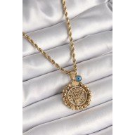 316L Steel Gold Color Twist Chain Dorica Tree of Life Figure Evil Eye Bead Detail Women's Necklace