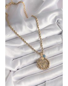 316L Steel Gold Color Twist Chain Dorica Tree of Life Figure Evil Eye Bead Detail Women's Necklace