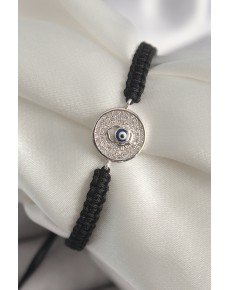 Brass Silver Color Zircon Stone Evil Eye Bead Embroidered Macrame Elevator Model Women's Bracelet