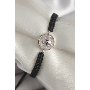 Brass Silver Color Zircon Stone Evil Eye Bead Embroidered Macrame Elevator Model Women's Bracelet