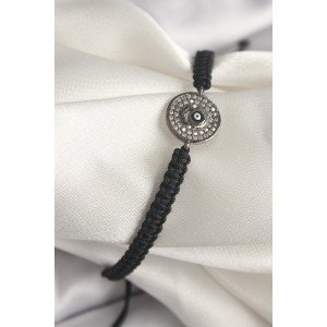 Brass Smoked Color Zircon Stone Evil Eye Bead Embroidered Macrame Elevator Model Women's Bracelet