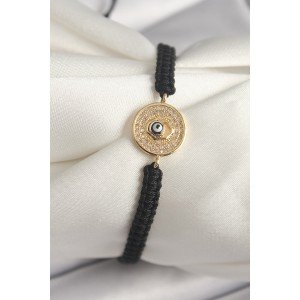 Brass Gold Color Zircon Stone Evil Eye Bead Embroidered Macrame Elevator Model Women's Bracelet